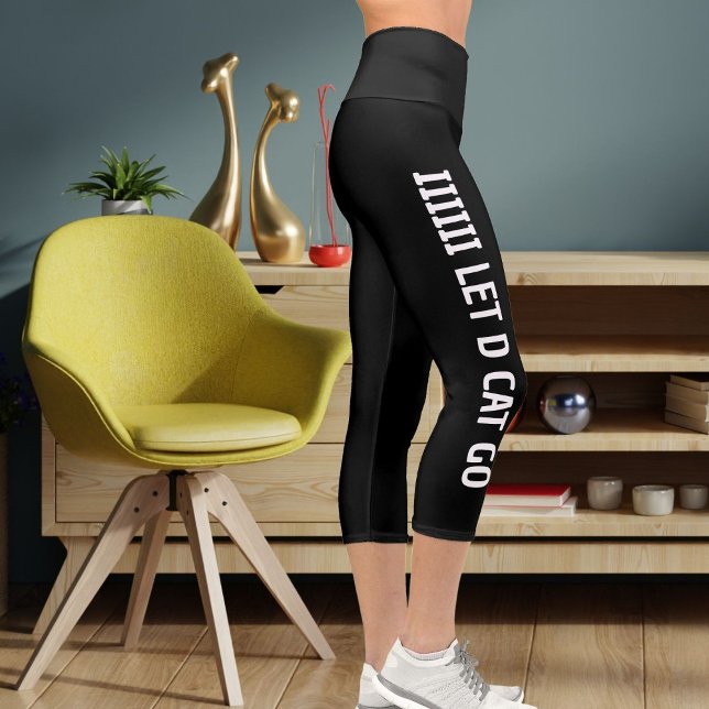 Personalized White Black Pet Cat Mom High Waisted  Capri Leggings (Creator Uploaded)