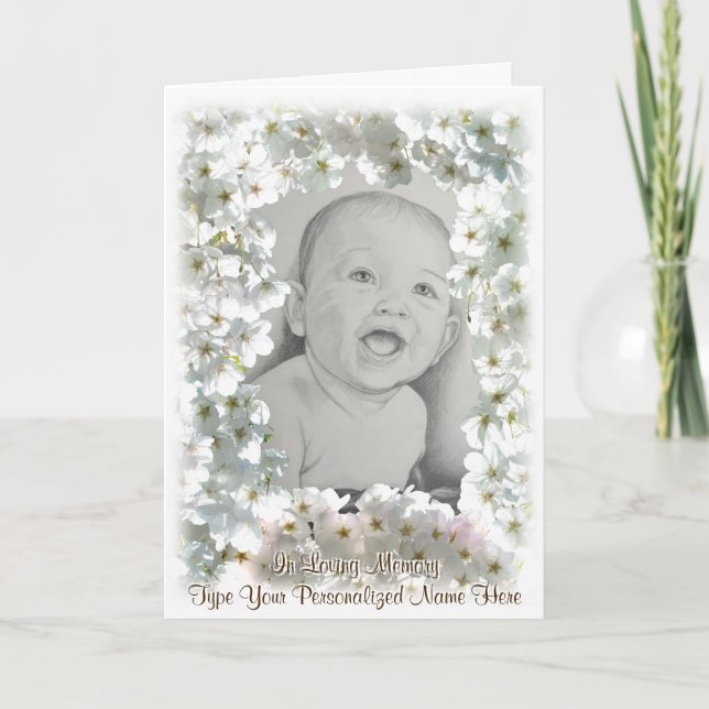 Personalized White Blossom Card Memorial Card (Front)