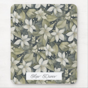 Personalized White Blossoms with Botanical Sage Mouse Pad