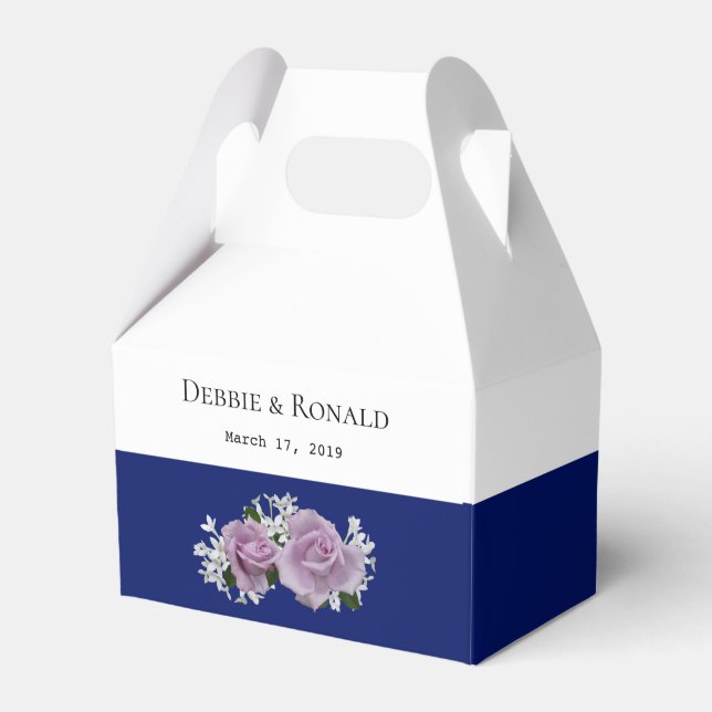 Personalized White Blue Rose Wedding Favor Box (Front Side)