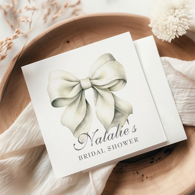 Personalized White Bow Bridal Shower Fancy Napkins (Creator Uploaded)