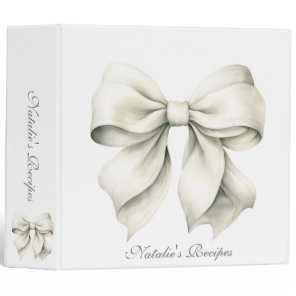 Personalized White Bow Bridal Shower Recipe 3 Ring Binder