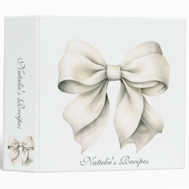 Personalized White Bow Bridal Shower Recipe 3 Ring Binder (Front/Spine)