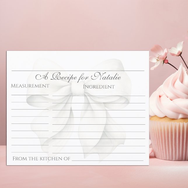 Personalized White Bow Bridal Shower Recipe Card (Creator Uploaded)