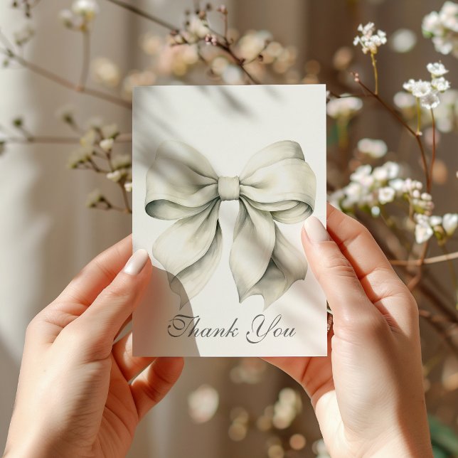 Personalized White Bow Bridal Shower Thank You Card (Creator Uploaded)