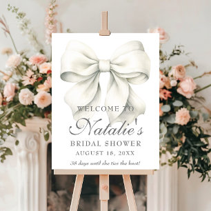Personalized White Bow Bridal Shower Welcome Sign
