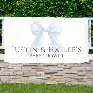 Personalized White Bow Girl Coquette Baby Shower Banner