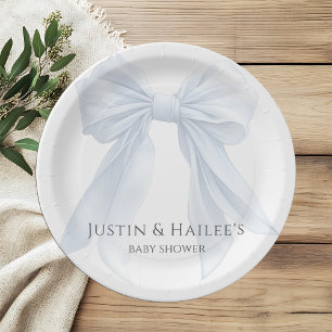 Personalized White Bow Girl Coquette Baby Shower Paper Plates