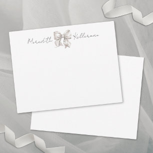 Personalized White Bow Monogram Note Card