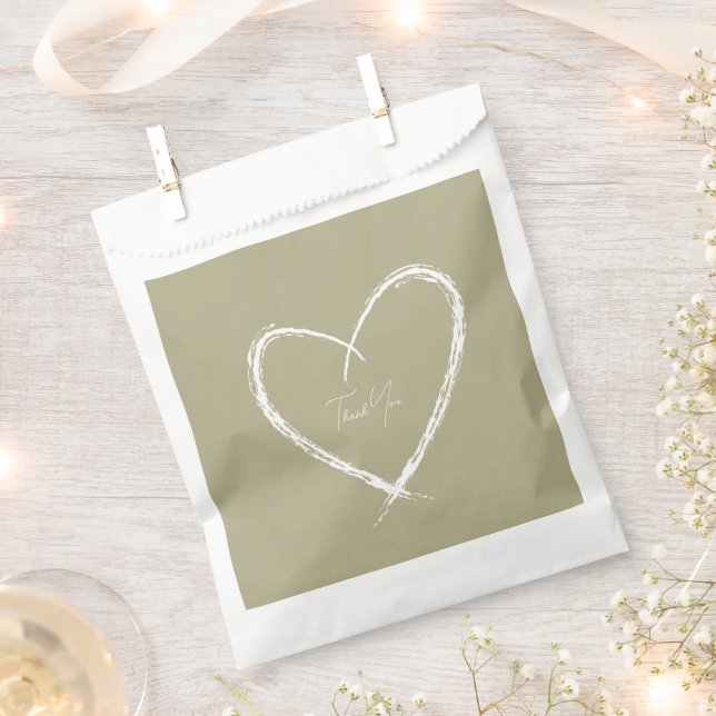 Personalized White Bridal Shower Sage Green Favor Bag (Clipped)
