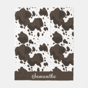 Personalized White Brown Cowhide Print  Fleece Blanket