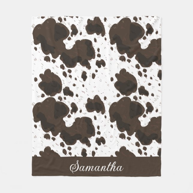 Personalized White Brown Cowhide Print  Fleece Blanket (Front)