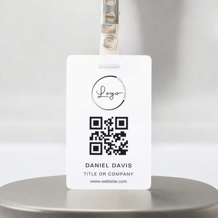 Personalized White Business Logo QR Code Badge