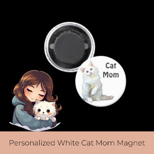 Personalized White Cat Mom Magnet
