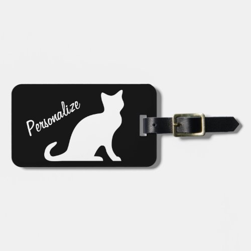 Personalized white cat silhouette luggage tag