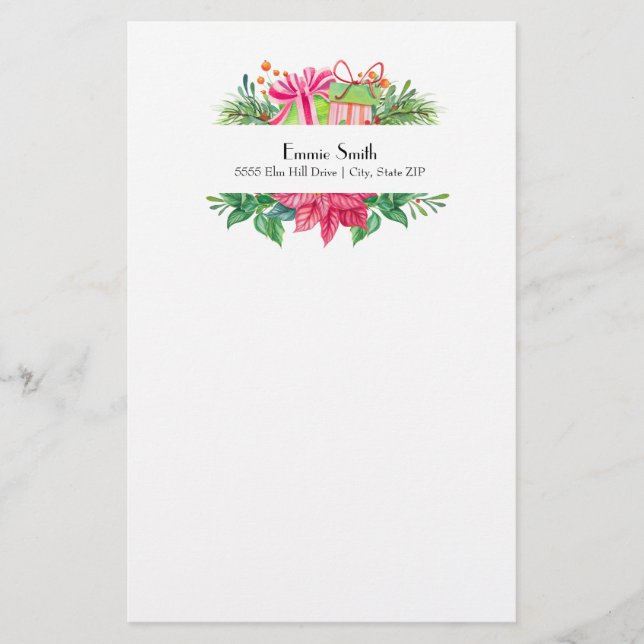 Personalized White Christmas Gifts Stationery (Front)