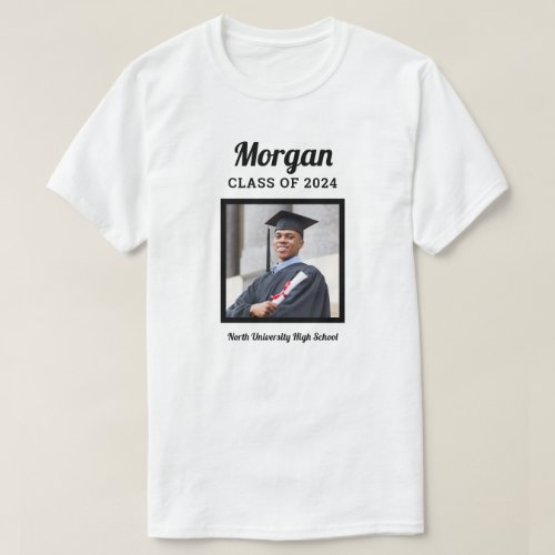 Personalized White Class of 2024 Graduation Photo  T_Shirt