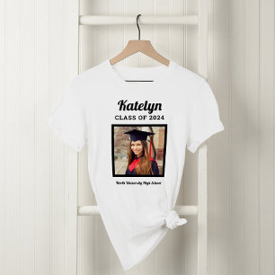 Personalized White Class of 2025 Graduation Photo T-Shirt