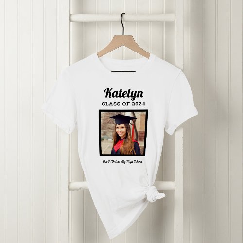 Personalized White Class of 2025 Graduation Photo T_Shirt