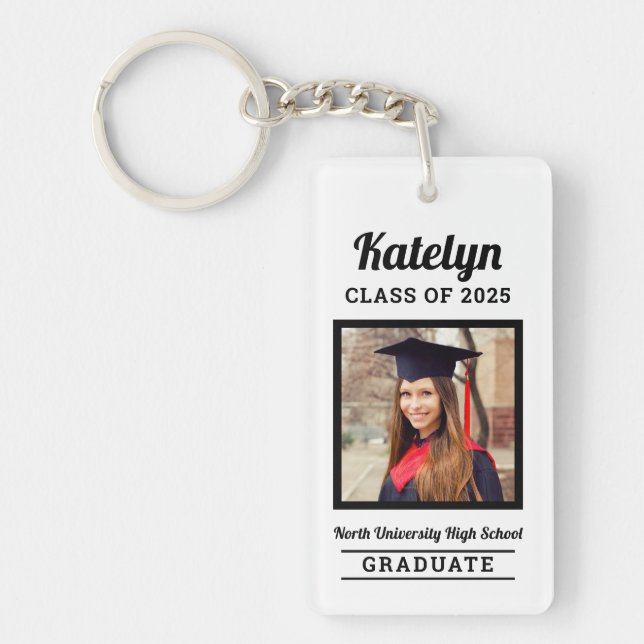 Personalized White Class of 2026 Graduation Photo Keychain (Front)