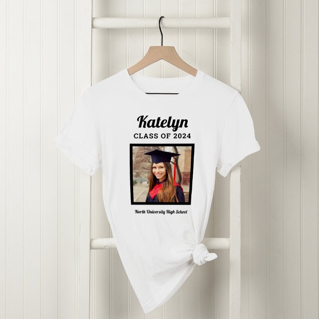 Personalized White Class of 2026 Graduation Photo T-Shirt (Creator Uploaded)