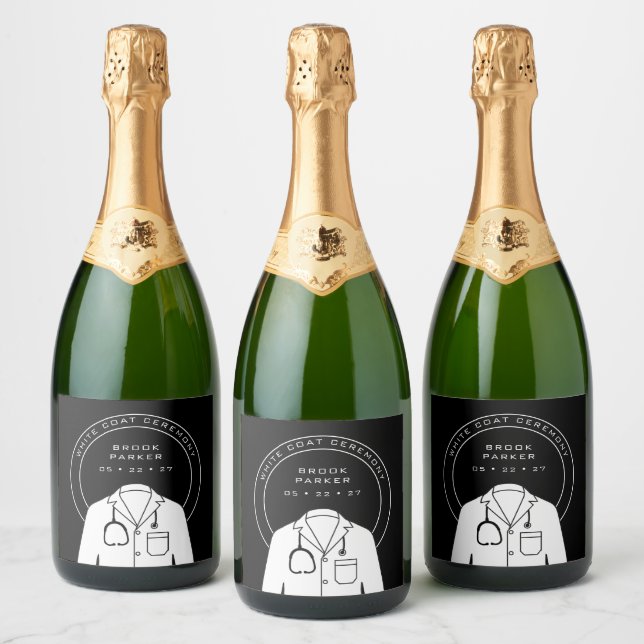 Personalized White Coat Ceremony Cooler Sparkling Wine Label (Bottles)
