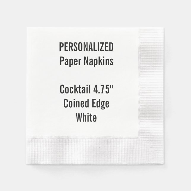 Personalized WHITE Coined Cocktail Paper Napkin (Front)