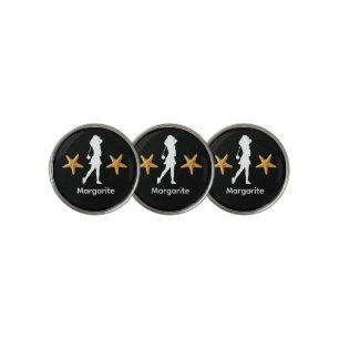 Personalized White Colored Lady Golfer Silhouette Golf Ball Marker