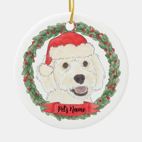 Personalized White Cream Doodle Ceramic Ornament