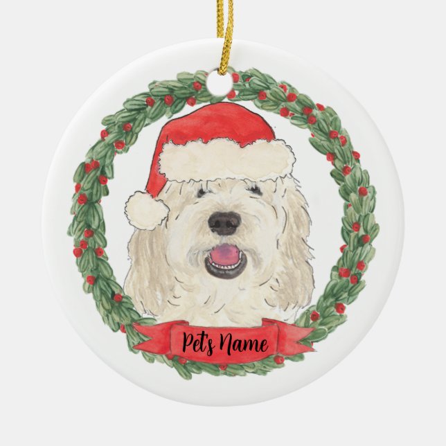 Personalized White Cream Doodle Christmas Ceramic Ornament (Front)