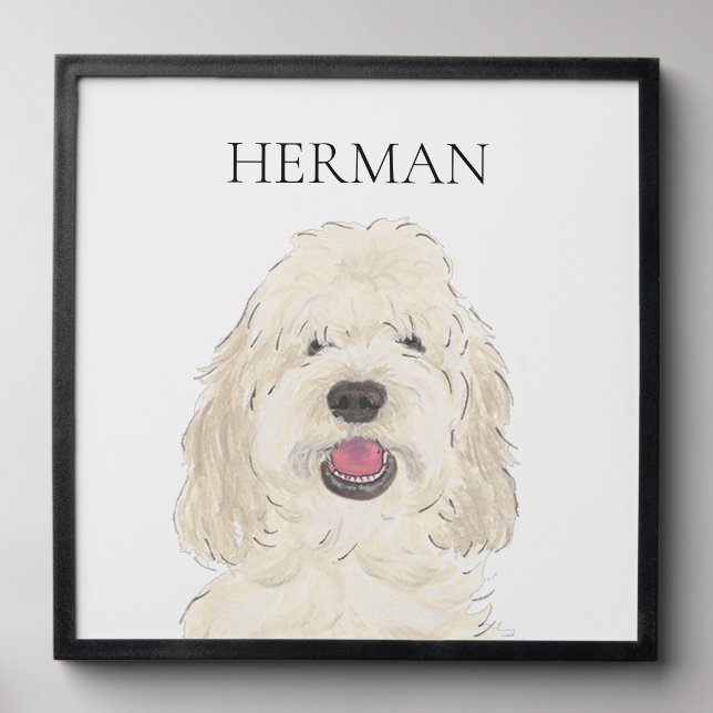 Personalized White Cream Doodle Dog Peel And Stick Photo Tile (Front Set)