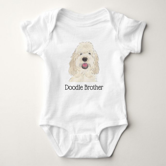 Personalized White Cream Golden Doodle Dog Baby Bodysuit (Front)