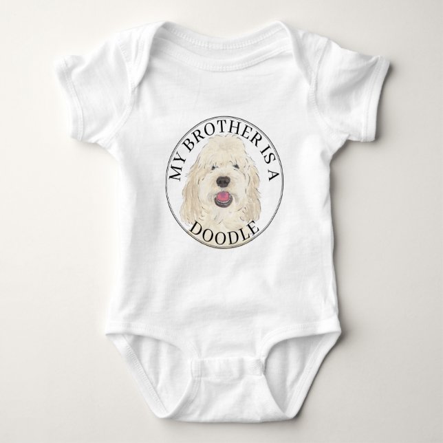 Personalized White Cream Golden Doodle Dog Baby Bodysuit (Front)