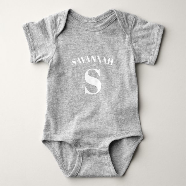 Personalized white custom name monogram cute  baby bodysuit (Front)