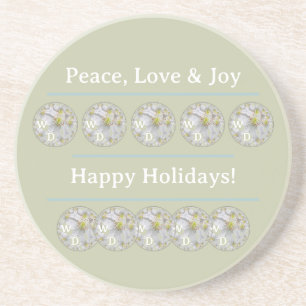 Personalized White Daisy Art Green Blue Holiday Coaster