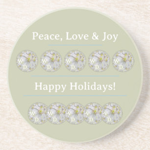 Personalized White Daisy Green Blue Holiday Floral Coaster