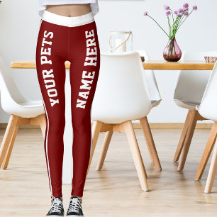Personalized White Deep Red Stripes Pet Names Leggings