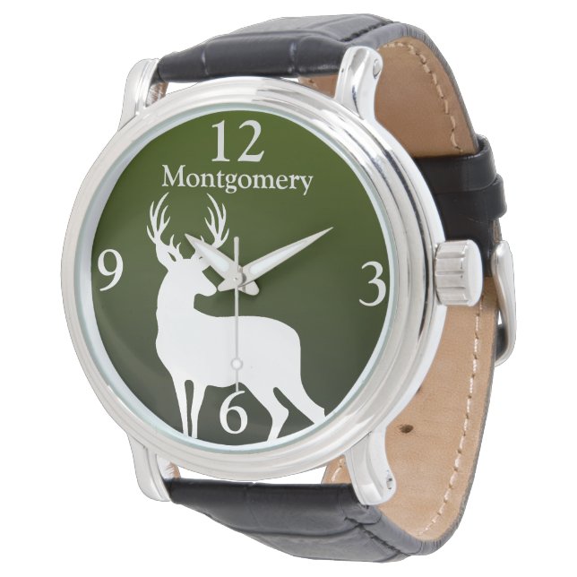 Personalized White Deer Buck Green Men's Watch (Angled)