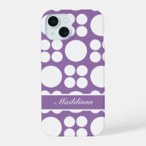 Personalized White Dot Pattern on Ce Soir Purple iPhone 15 Case
