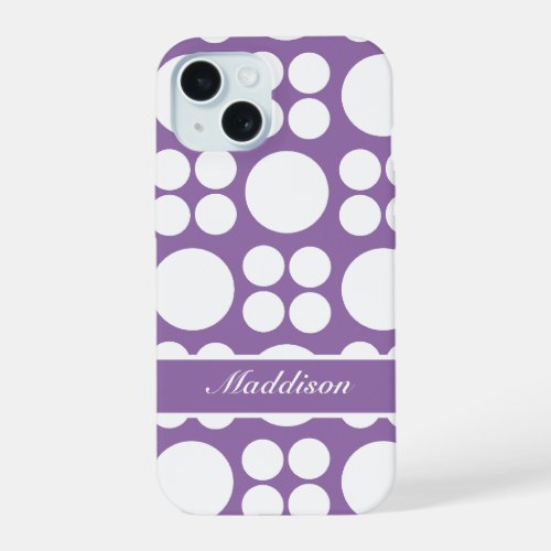 Personalized White Dot Pattern on Ce Soir Purple iPhone 15 Case