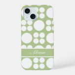 Personalized White Dots on Sprout Green iPhone 15 Case