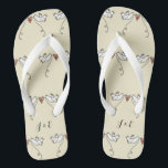 Personalized White Doves Wedding Flip Flops<br><div class="desc">An illustration of 2 beautiful doves holding flowing ribbon with a love heart attached</div>