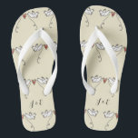 Personalized White Doves Wedding Flip Flops<br><div class="desc">An illustration of 2 beautiful doves holding flowing ribbon with a love heart attached</div>