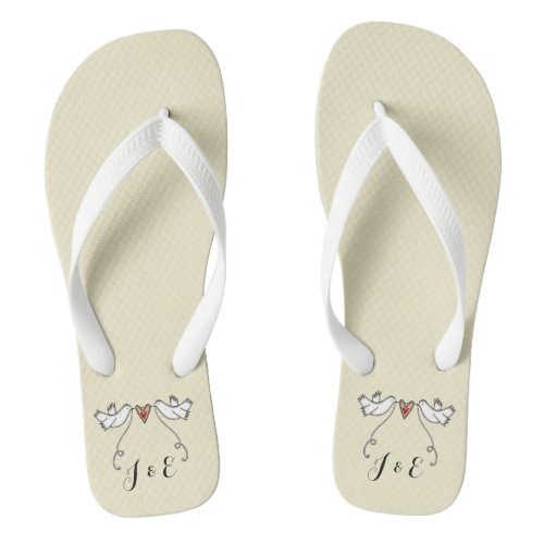 Personalized White Doves Wedding Flip Flops 
