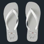 Personalized White Doves Wedding Flip Flops<br><div class="desc">An illustration of 2 beautiful doves holding flowing ribbon with a love heart attached</div>