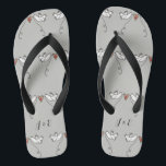 Personalized White Doves Wedding Flip Flops<br><div class="desc">An illustration of 2 beautiful doves holding flowing ribbon with a love heart attached</div>
