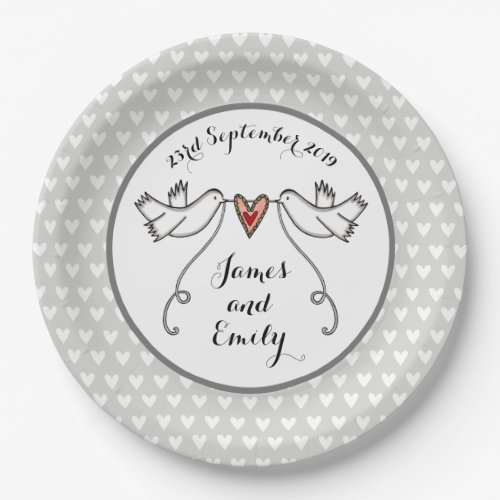 Personalized White Doves Wedding Food Paper Plate