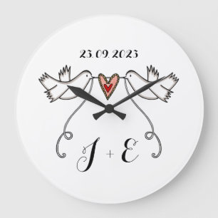 Personalized White Doves Wedding Gift Acrylic  Lar Large Clock