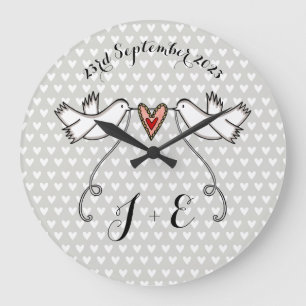 Personalized White Doves Wedding Gift Acrylic Larg Large Clock