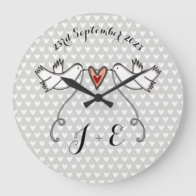 Personalized White Doves Wedding Gift Acrylic Larg Large Clock (Front)